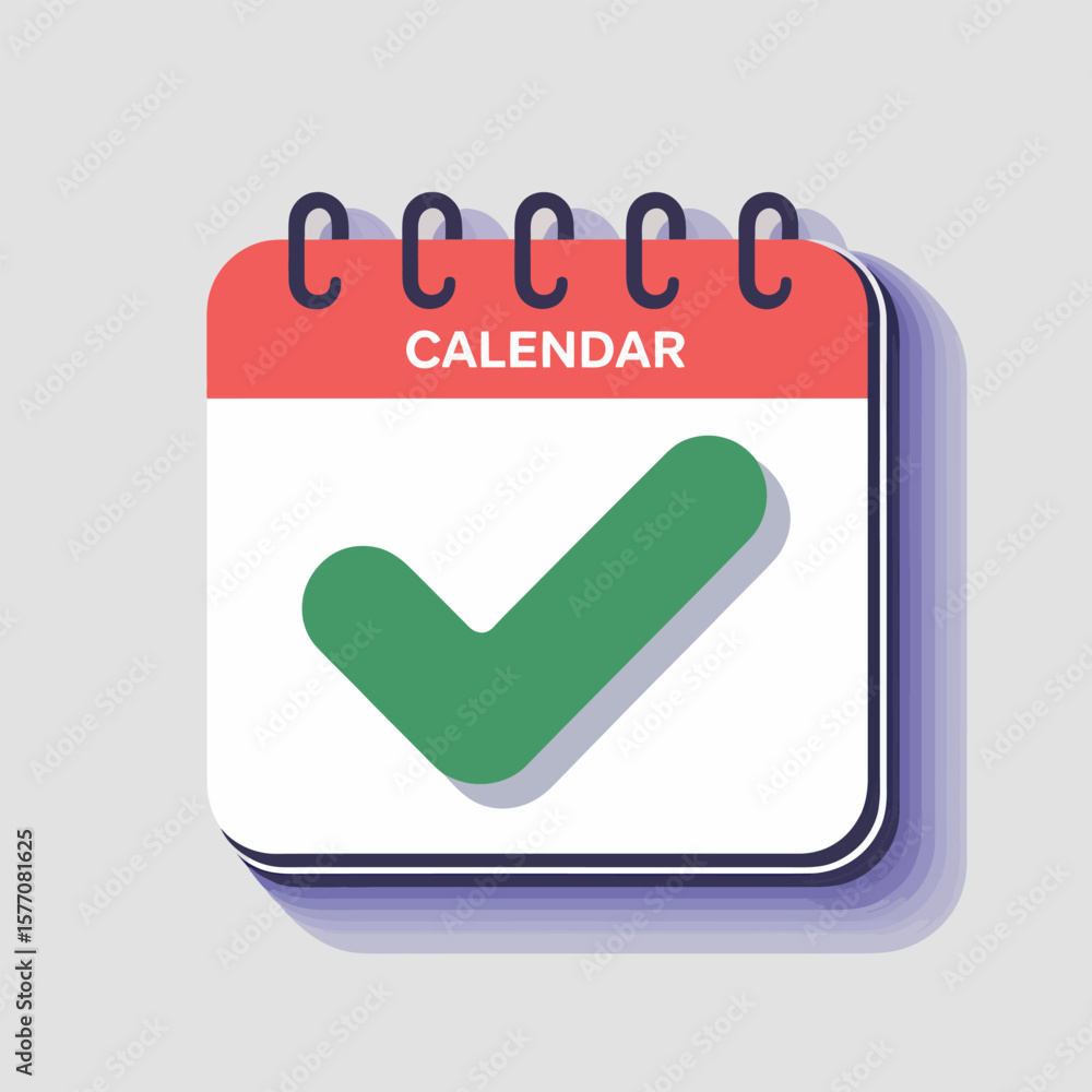 Vector Style Illustration of a Red and White Calendar Page with a Large Green Check Mark Indicating a Completed Task or Appointment Simple Flat Design Icon Vector Style Illustration of a Red and White Calendar Page with a Large Green Check Mark Indicating a Completed Task or Appointment Simple Flat Design Icon