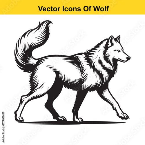 Walking Wolf Vector Silhouette – Wild Animal in Motion for Nature and Outdoor Designs