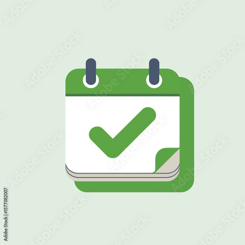 Green Flat Calendar Icon with Large Green Checkmark on White Background Simple Design Element for Scheduling and Task Management Applications