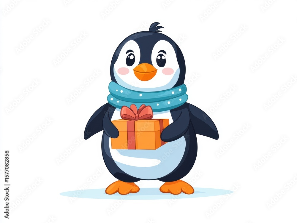 Obraz premium Cute penguin holding a gift