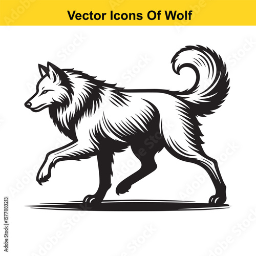 Walking Wolf Vector Silhouette – Wild Animal in Motion for Nature and Outdoor Designs