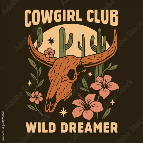 Cowgirl Identity Western Girl in Hat Retro Fringe T-Shirt Design