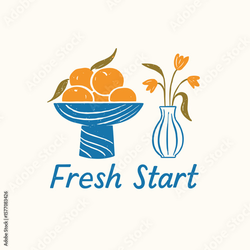 Fresh Start Orange Fruit and Floral Still Life T-Shirt Design
