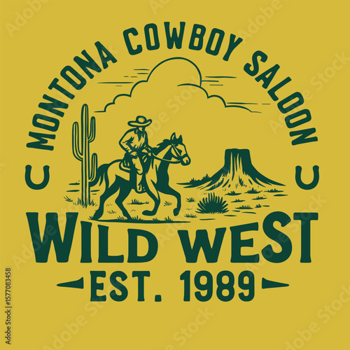 Montana Cowboy Saloon Wild West Rider Vintage T-Shirt Design