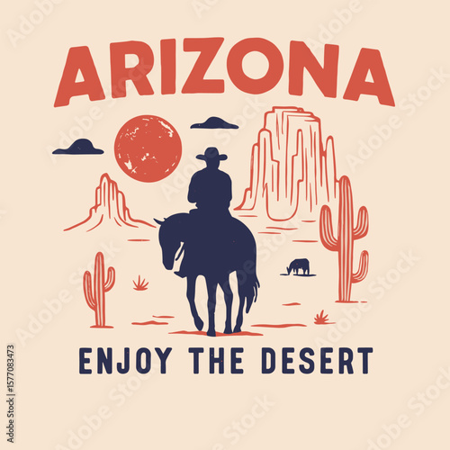 Arizona Sunrider Cowboy Landscape Sunset Scene T-Shirt Design