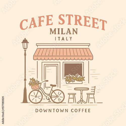 Cafe street milan italy bike and outdoor table vintage t-shirt design