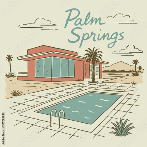 Palm springs mid century house with pool retro vacation t-shirt