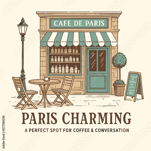 Paris charming outdoor cafe and coffee shop vector t-shirt print