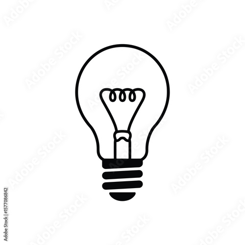 Black Outline Illustration of a Light Bulb on White Background Simple Line Drawing of an Incandescent Bulb No Fill Black and White Lightbulb Graphic Design Element