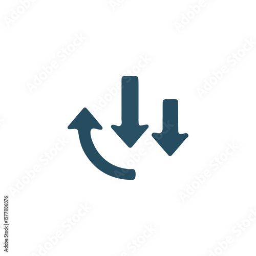 Three downward arrows and one curved upward arrow illustrate a trend reversal or data fluctuation.
