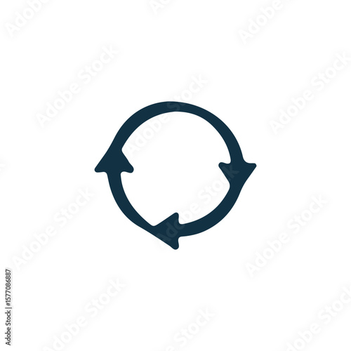 Simple dark blue circular arrow symbol representing recycling or a cyclical process.