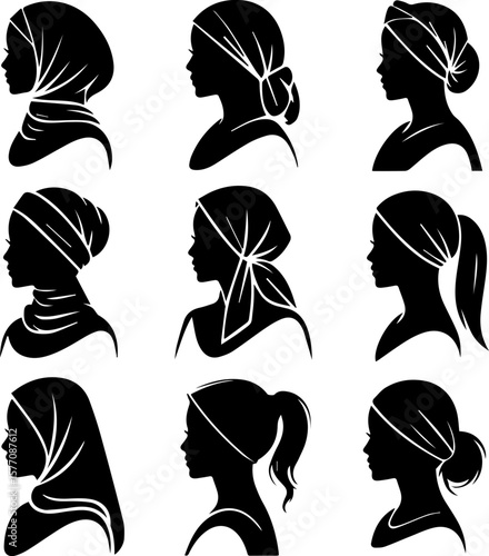 Silhouette pack of covered hair or modest hairstyle for women