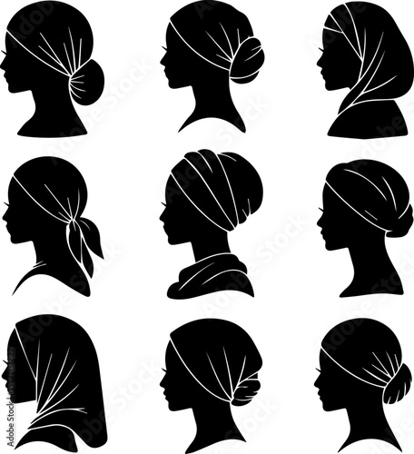 Silhouette pack of covered hair or modest hairstyle for women
