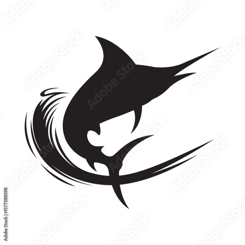 Tribal Marlin  Black Silhouette on White Background. Vector illustration