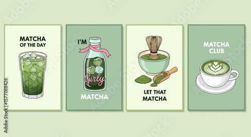 Matcha Moments A Whimsical Collection of Green Tea Drink Illustrations for Refreshment and Enjoyment