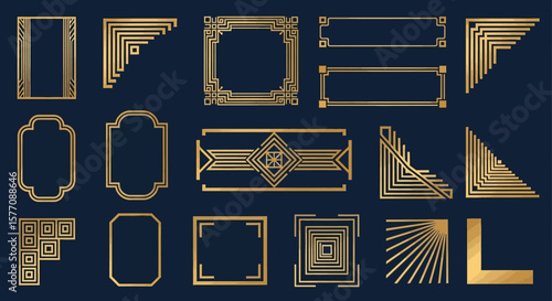 Elegant Art Deco Borders & Frames Gold Geometric Designs for Vintage Glamour and Decorative Elements