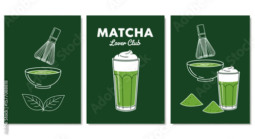 Matcha Lover's Club A Collection of Minimalist Green Tea Illustrations, Perfect for Cafe Menus and Tea House Decor