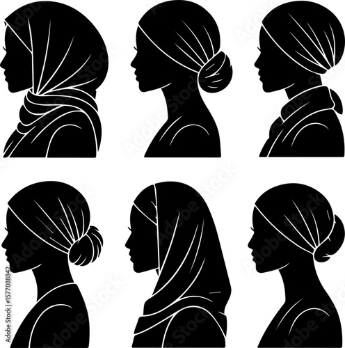 Silhouette pack of covered hair or modest hairstyle for women