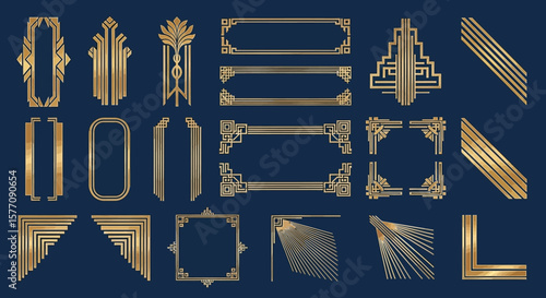 Golden Geometric Frames and Borders Art Deco Inspired Decorative Design Elements