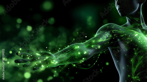 Glowing Green Energy Body Concept with Soft Light