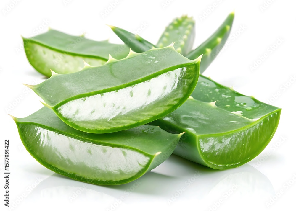Fototapeta premium close up of organic green fresh aloe vera on white background
