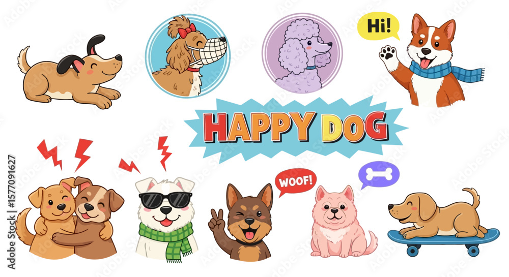 Fototapeta premium Cheerful Dogs Collection Cute Cartoon Dog Characters for Fun Designs