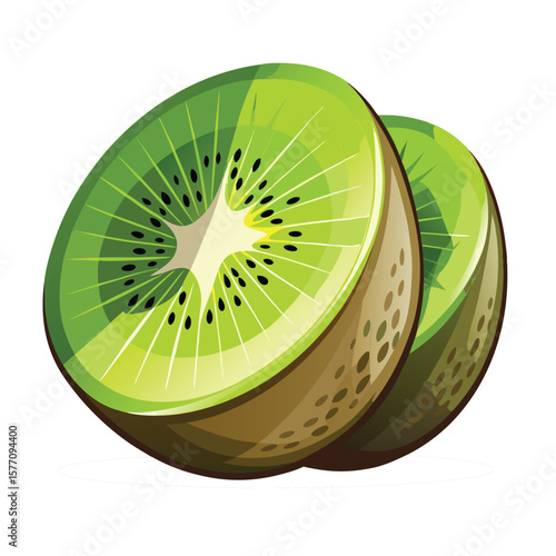 Fresh green kiwi fruit slices, isolated on a white background, highlighting their healthy, juicy, and sweet nature