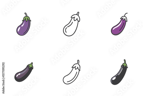 Eggplant icon set for vegetable blogs, healthy eating websites, food clipart, nutrition education, product design, and recipe presentations