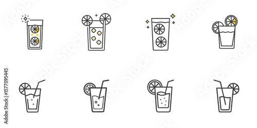 Lemonade glass icon set for summer blogs, drink menus, beverage websites, party clipart, product design, and refreshment presentations