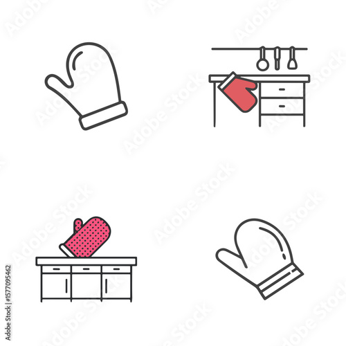 Kitchen glove icon set for cooking blogs, kitchenware websites, culinary clipart, product design, safety education, and home presentations