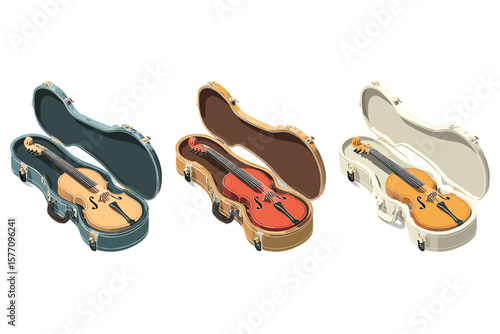 set of isometric violins in cases