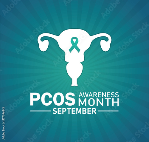 PCOS Awareness Month September Teal Uterus Ribbon Poster