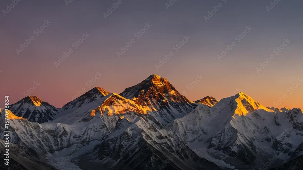Majestic Mount Everest: Sunrise Over Snowy Peaks in the Himalayas. Majestic Mount Everest: Sunrise Over Snowy Peaks in the Himalayas.
