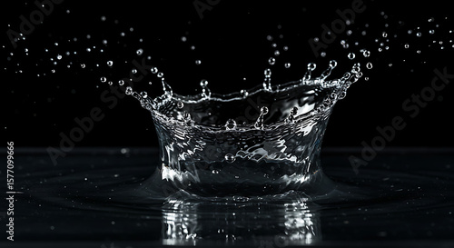 High-Speed Water Splash Crown on Black Background