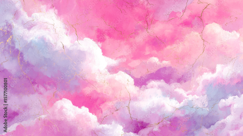 Fototapeta premium Soft pastel-colored sky with cloud formations and subtle gold veins in an artistic painting style