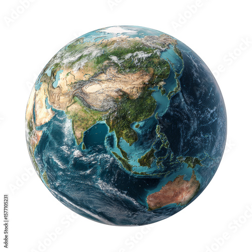 Earth globe isolated on white background with continents and oceans visible