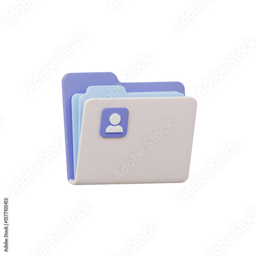 A 3D rendering of a file folder with a person icon on it, useful for representing data storage and management.