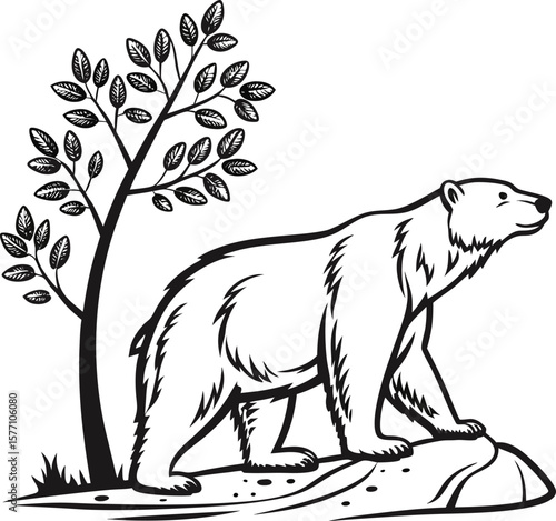 Polar bear on a branch vector illustration