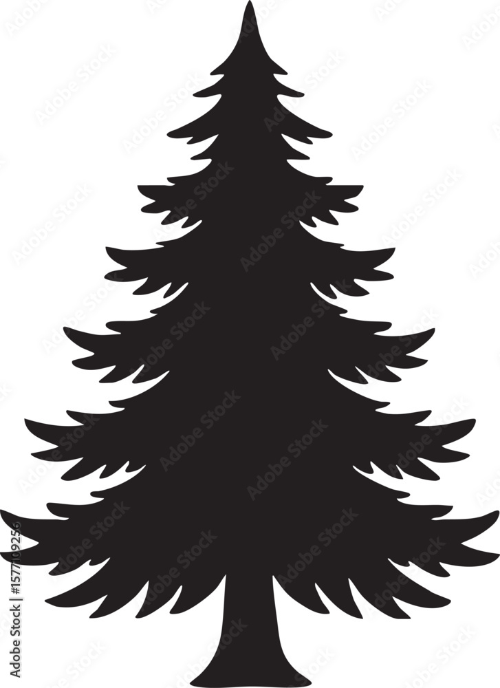Obraz premium Black Silhouette of a Coniferous Tree with Distinct Branches on a White Background stark black