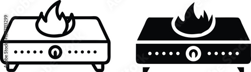 Gas Stove Burner Icon Vector, Kitchen Flame Outline and Solid Cooking Symbol