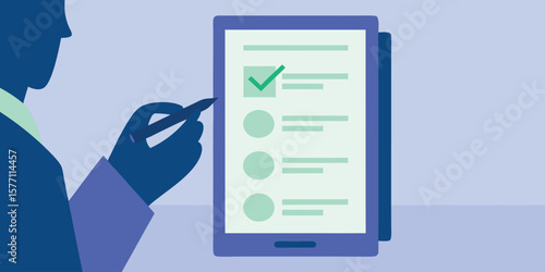 Person checking list on tablet checklist