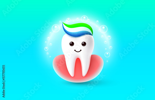 Tooth emoji white, 3D illustration of a tooth on a light background. Vector illustration