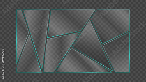Transparent shattered glass vector. PNG glass Shapes with geometric fragments and sharp edges.