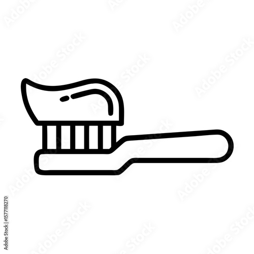 Toothbrush with toothpaste on bristles in black line art style  