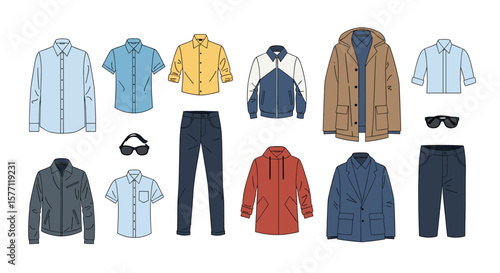 Modern menswear collection featuring casual and outerwear options