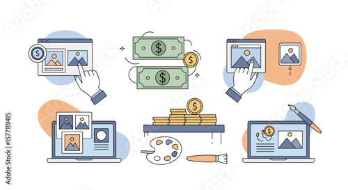 Illustrative depiction of digital asset monetization strategies and online income generation