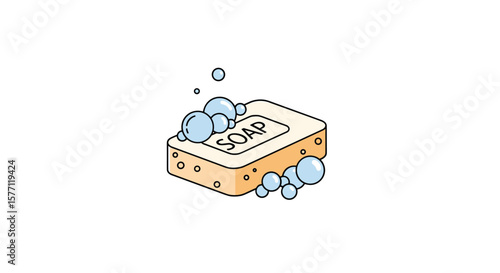 A bar of soap creates bubbles and suds while being washed