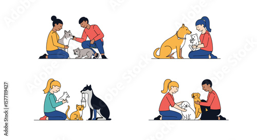 Children interacting with various domestic animals for learning and fun experiences