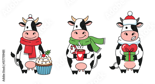 Wallpaper Mural Adorable festive cows enjoying winter holidays with treats and gifts Torontodigital.ca