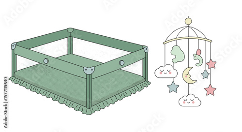 Adorable baby playpen with charming mobile for safe playtime adventures